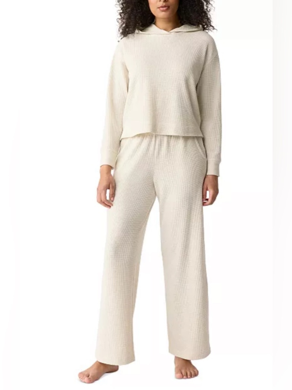 GAP Cream Waffle-Knit Hoodie & Wide-Leg Lounge Set